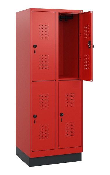C+P Doppelstöckiger Spind Evolo PLUS, Sockel, 4 Fächer, 1630x600x500mm, 3020/302, Drehriegel, 0493205-20 S10034