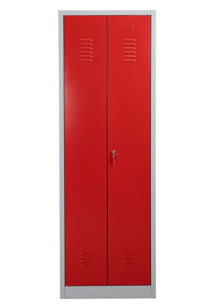 Gürkan Putzmittelschrank, 50 x 60 x 180 cm, Lichtgrau, Feuerrot, EU Zylinderschloss, links 4 Fächer, CLC/HD.1860, 112120