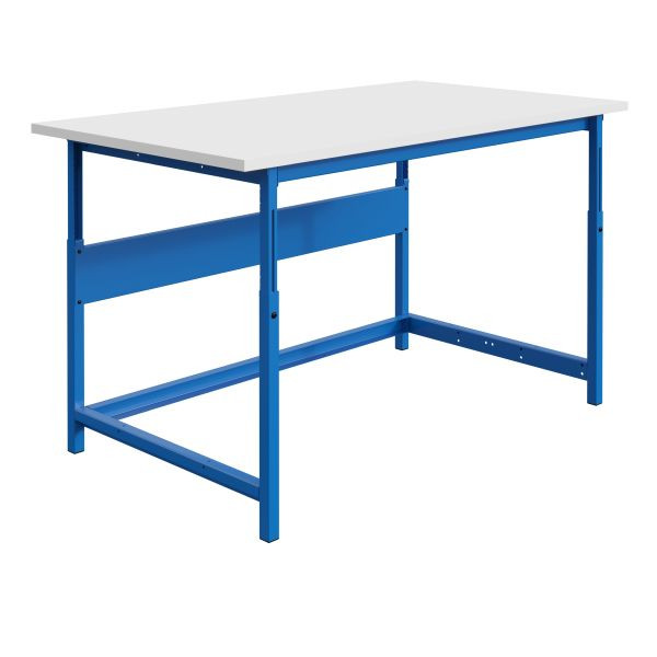 SOFAME PACKLOG Packtisch, mechanisch höhenverstellbar, 1500 x 750 x 770 bis 1050 mm, RESITOP Laminat-Arbeitsplatte 30 mm, Lichtgrau RAL 7035, W010020591GC