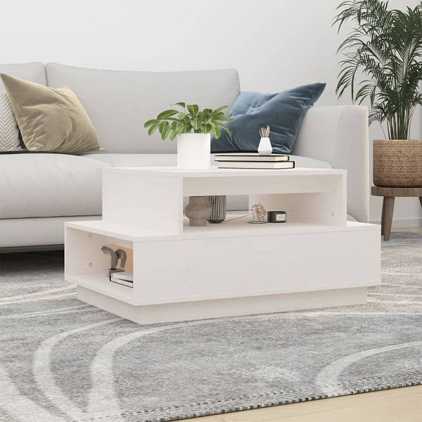 vidaXL Couchtisch Weiß 80x55x40,5 cm Massivholz Kiefer, 814515