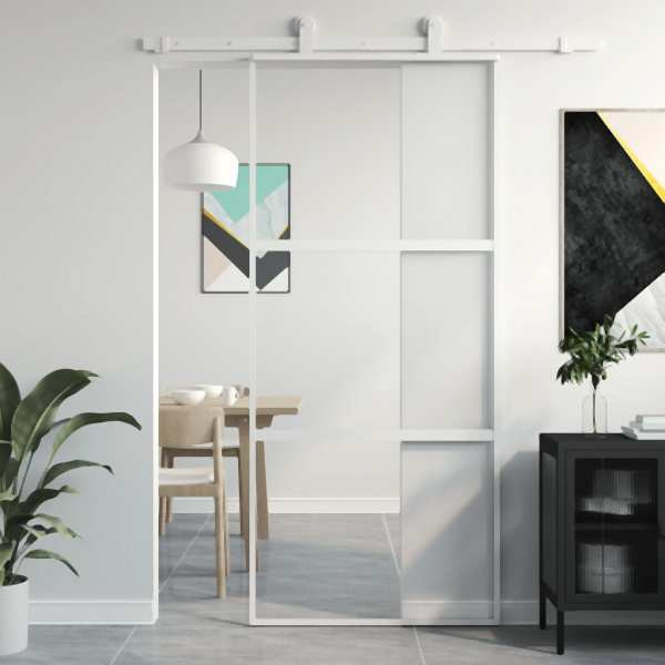 vidaXL Schiebetür Weiß 90x205 cm Hartglas und Aluminium, 155205