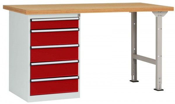 Manuflex Werkbanksystem COMBI Modell 4 mit massiver Bucheplatte, BxTxH = 1500 x 700 x 840 mm, Rubinrot, WC5105.3003