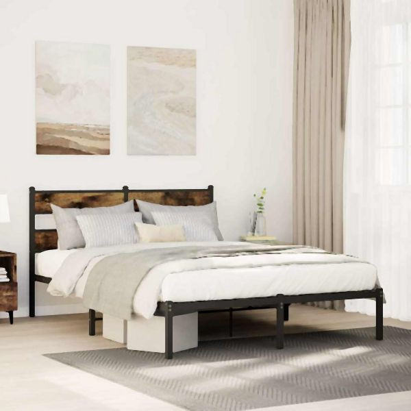 vidaXL Metallbett ohne Matratze Räuchereiche 135x190 cm, 4017052