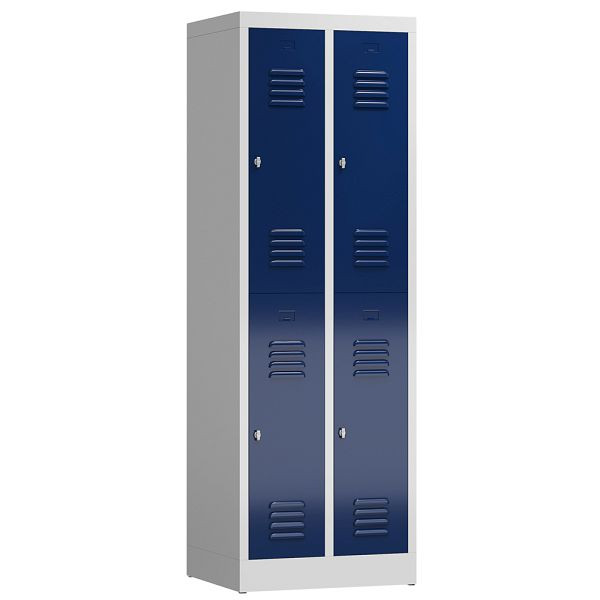 Lüllmann ClassiX Garderobenschrank, 2 Abteile doppelstöckig, 1800 x 590 x 500 mm, lichtgrau/enzianblau, X-520221