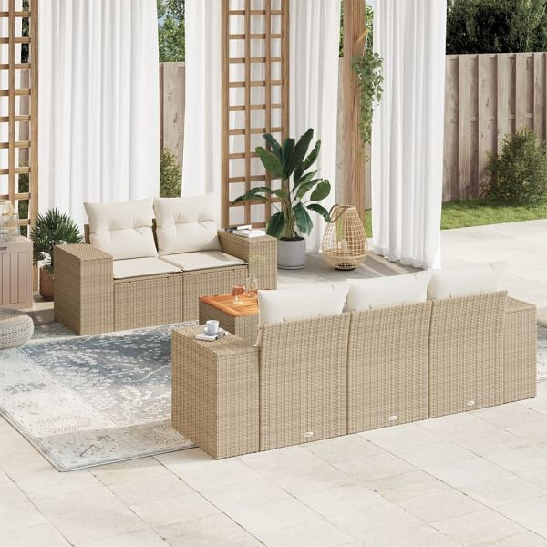 vidaXL 6-teilig Garten-Sofagarnitur mit Kissen Beige Poly Rattan, 3225330