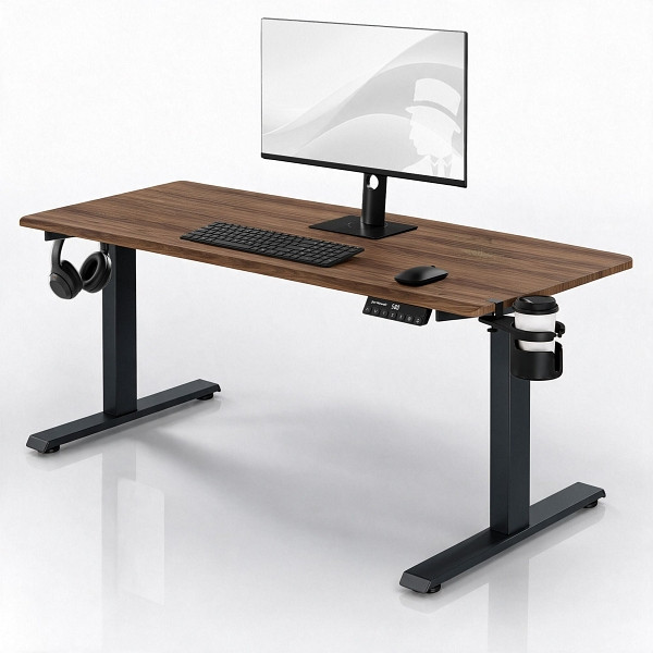 Jan Nowak Elektrischer Schreibtisch mit Höhenverstellung ergonomisch anthrazit/Walnuss, 1600x800 mm, ARIA 1600, 2751