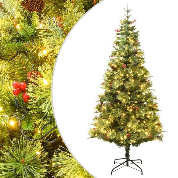 vidaXL Weihnachtsbaum mit Beleuchtung und Kiefernzapfen Grün 150 cm, 3094556