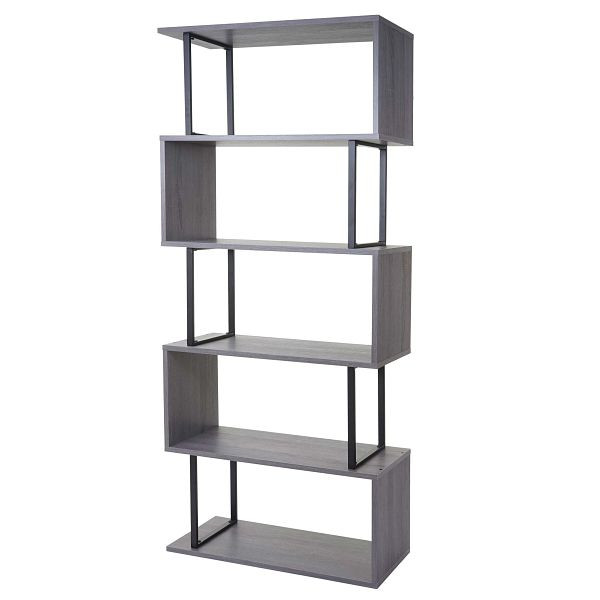 Mendler Bücherregal HWC-A27, Standregal Wohnregal, 183x80cm 3D-Struktur 5 Ebenen, grau, Metall schwarz, 63024