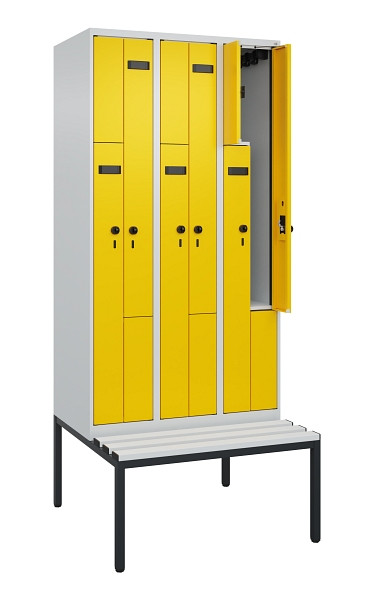 C+P Z-Spind Evolo PLUS, 6 Fächer, 2120x900x815mm, 7035/1023, Drehriegel, Sitzfläche Kunststoff, Sitzbank, 0490537-306 S10055