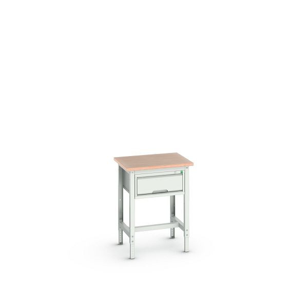 bott verso Werkbank (Multiplex-Platte) mit Querstrebenset und 1 Schublade, BxTxH: 700 x 600 x 780 - 930 mm, Lichtgrau / Lichtgrau, 16921600.16