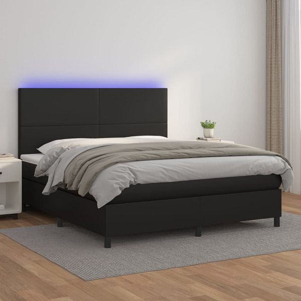 vidaXL Boxspringbett mit Matratze & LED Schwarz 180x200 cm Kunstleder, 3135837