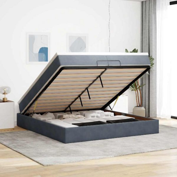 vidaXL Ottoman-Bett mit Matratzen Dunkelgrau 200x200 cm Samt, 3311208