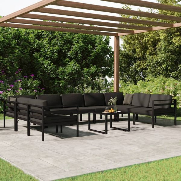 vidaXL 10-teilig Garten-Lounge-Set mit Kissen Aluminium Anthrazit, 3107815
