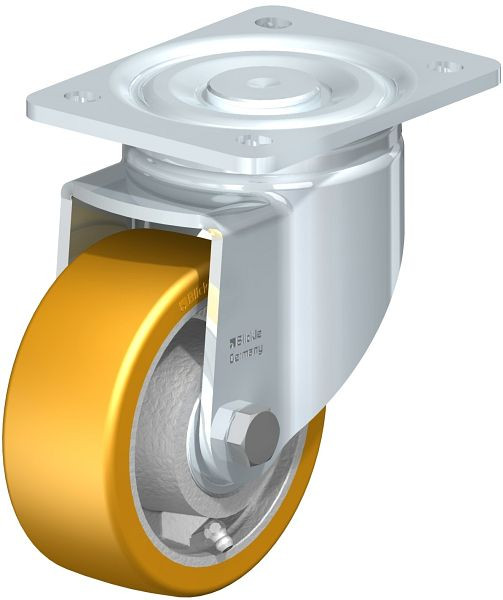 Blickle LH-GTH 127K Stahlblech-Lenkrolle, Schwerlast-Ausführung, mit Anschraubplatte, Blickle Extrathane®, Hellbraun, 267039