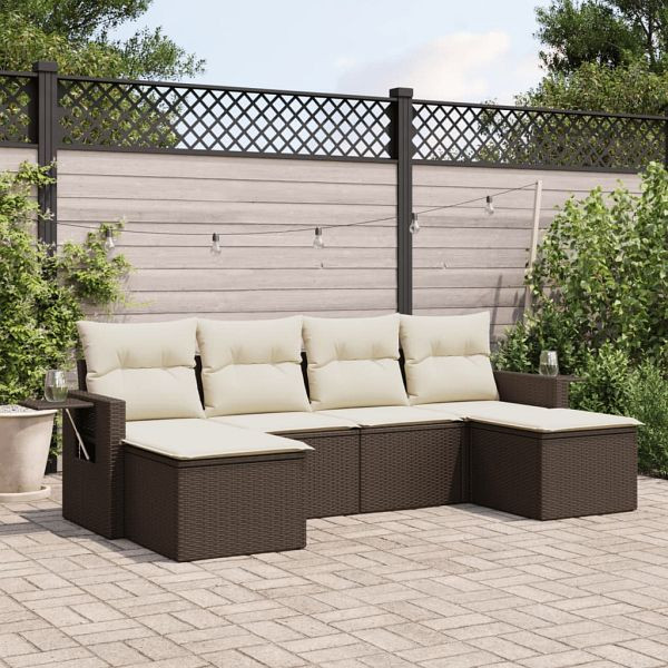 vidaXL 6-teilig Garten-Sofagarnitur mit Kissen Braun Poly Rattan, 3220522