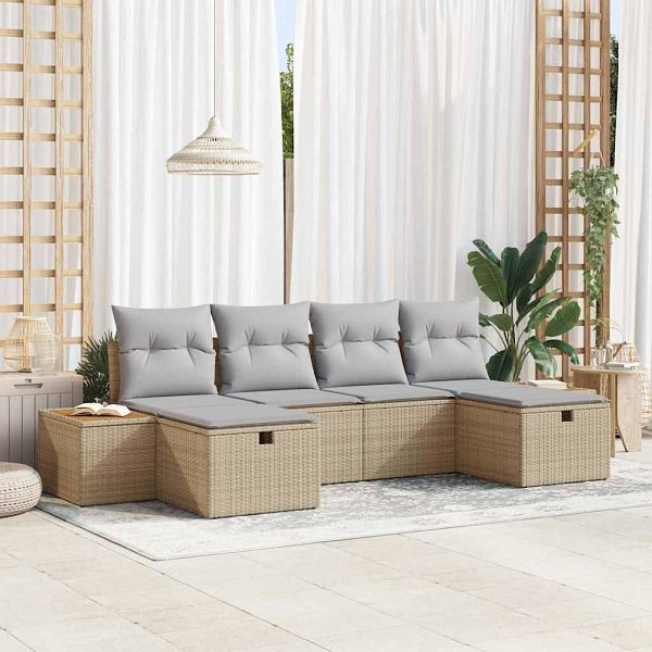 vidaXL Garten-Sofa-Set 6-teilig Beige 55 x 62 x 69 cm Poly-Rattan, 3360984