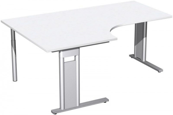 geramöbel PC-Schreibtisch links starr, C Fuß Blende optional, 1800x1200x720, Weiß/Silber, N-648310-WS