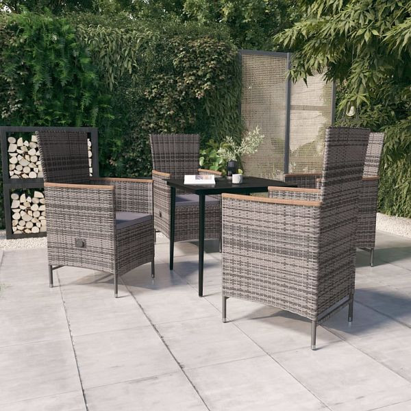 vidaXL 5-teilig Garten-Essgruppe mit Kissen Grau, 3099450