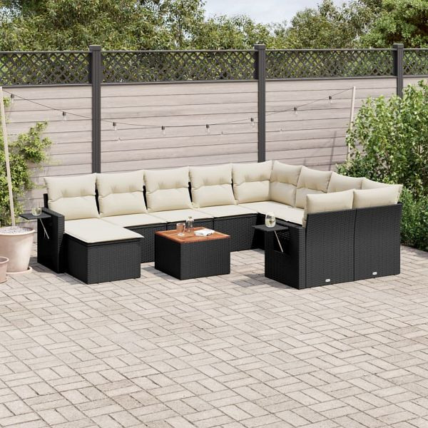 vidaXL 11-tlg. Garten-Sofagarnitur mit Kissen Schwarz Poly Rattan, 3224852