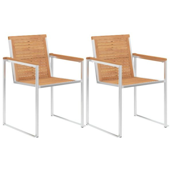 vidaXL Gartenstühle 2 Stück Massivholz Teak und Edelstahl, 46515