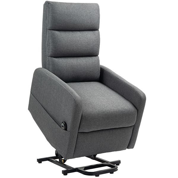 HOMCOM Elektrischer Relaxsessel mit Aufstehhilfe, Fernbedienung, weicher Schaumstoff, Seitentasche, Bezug in Leinenoptik, Grau, 713-192V90CG