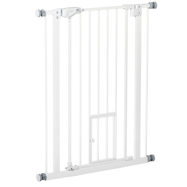 PawHut Hunde Türschutzgitter, 74-80 cm Türgitter ohne Bohren, Stahl, Weiß, D06-123