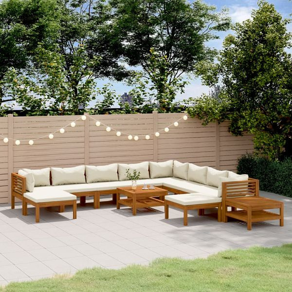 vidaXL 12-teilig Garten-Lounge-Set mit Creme Kissen Massivholz Akazie, 3086944