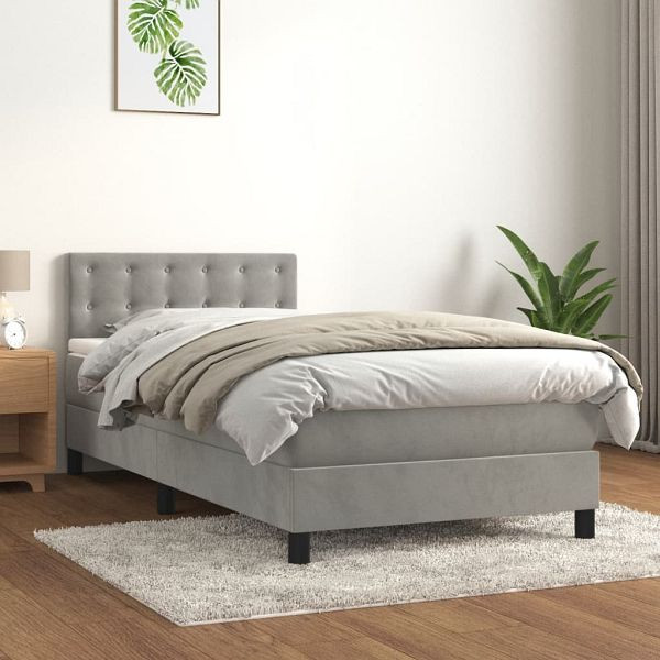 vidaXL Boxspringbett mit Matratze Hellgrau 90x200 cm Samt, 3141521