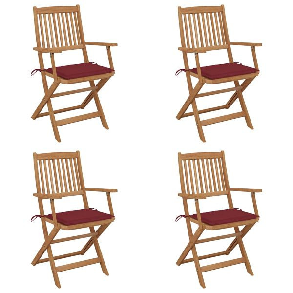 vidaXL Klappbare Gartenstühle 4 Stück mit Kissen Massivholz Akazie, 3064626
