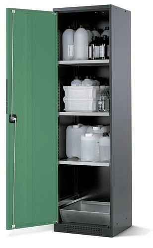 asecos Chemikalienschrank Systema CS-53L, Korpus anthrazit, grün, 3 Einlegeböden und Bodenwanne, 202570