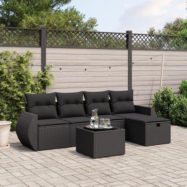 vidaXL 6-teilig Garten-Sofagarnitur mit Kissen Schwarz Poly Rattan, 3264091