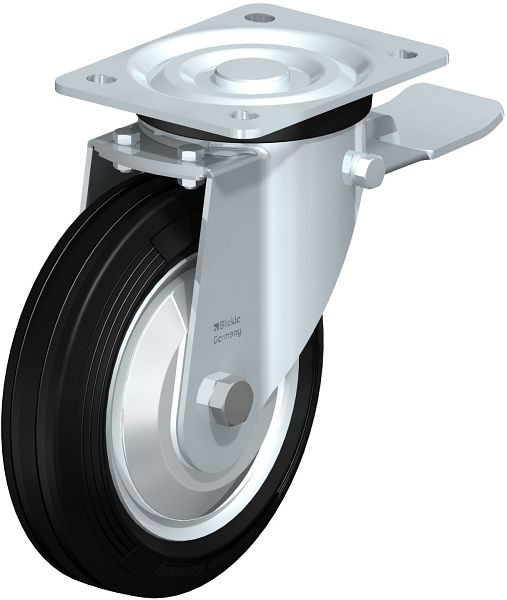 Blickle L-RD 182R-ST-FA Stahlblech-Lenkrolle, mittelschwere Ausführung, mit Anschraubplatte & Feststeller, Zweikomponenten-Vollgummi, Schwarz, 69633