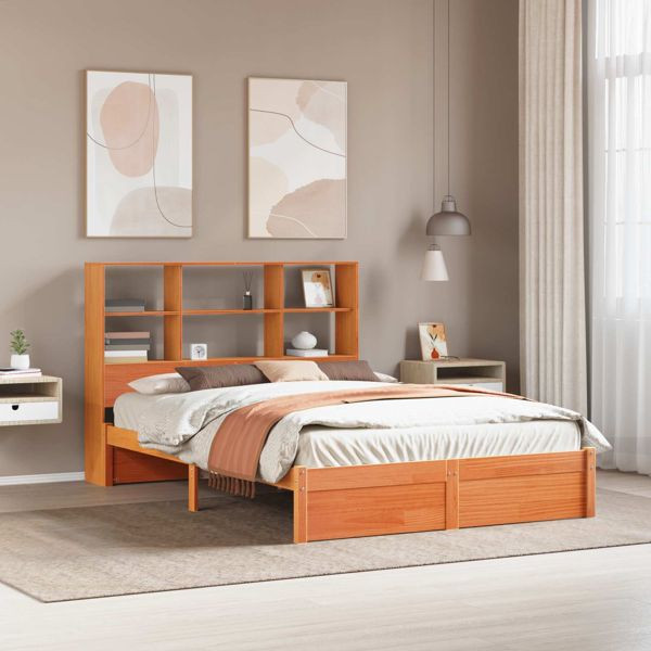vidaXL Bücherregal Bettgestell mit Kopfteil Wachsbraun 140 x 200 cm, 3422734