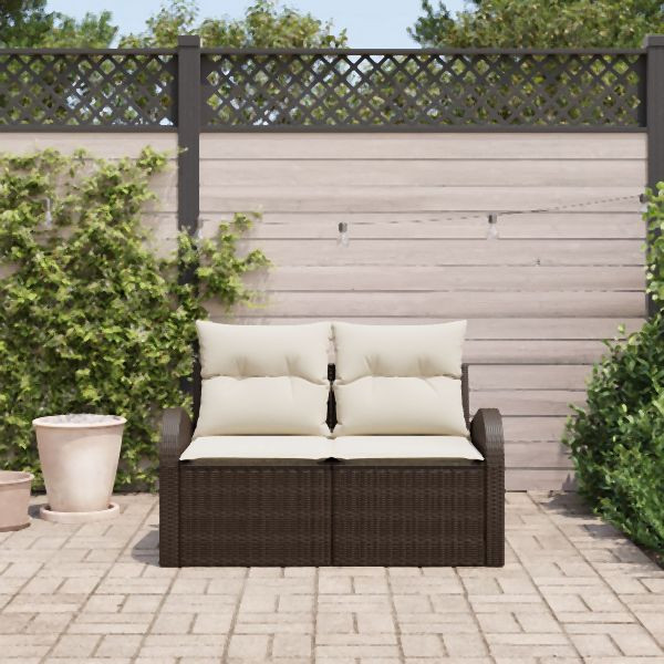 vidaXL 2-Sitzer Garten Sofa mit Stauraum & Kissen in Braun aus Poly Rattan, 42006743