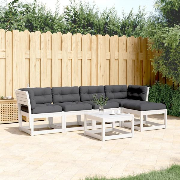 vidaXL 5-teilig Garten-Sofagarnitur mit Kissen Weiß Massivholz Kiefer, 3217006