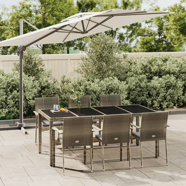vidaXL 7-teilig Garten-Essgruppe mit Kissen Grau Poly Rattan, 3184985