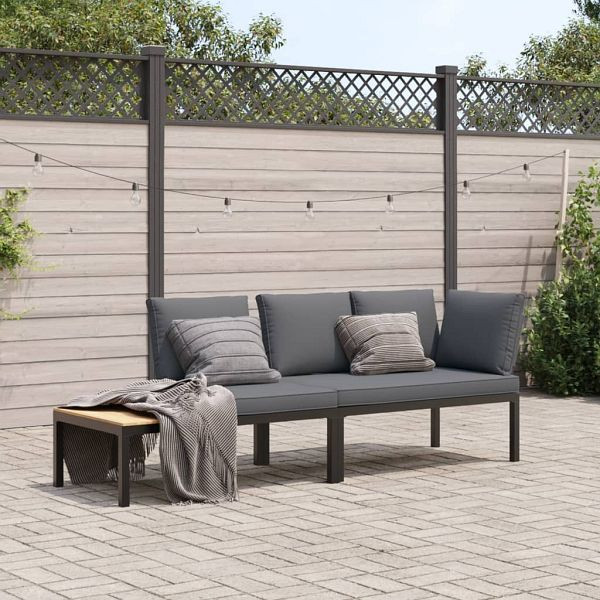 vidaXL 2-teilig Garten-Sofagarnitur mit Kissen Schwarz Aluminium, 3283684