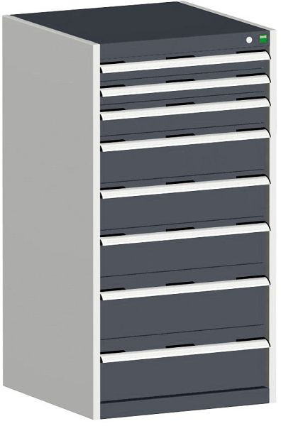 bott cubio Schubladenschrank bestückt mit 8 Schubladen BxTxH: 650 x 650 x 1200 mm, RAL 7035/7016, 40019071.19V