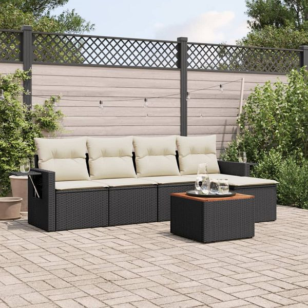 vidaXL 6-teilig Garten-Sofagarnitur mit Kissen Schwarz Poly Rattan, 3256868