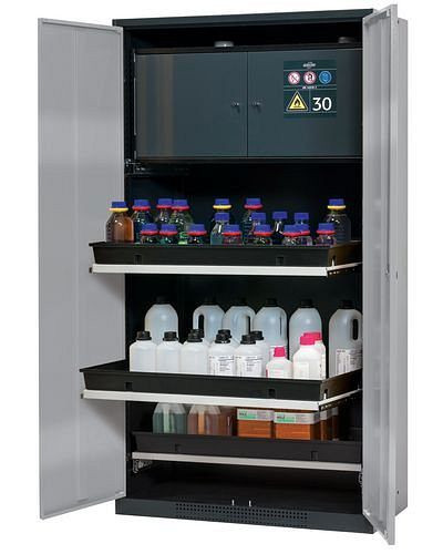asecos Chemikalienschrank Systema-Plus-T, anthrazit, silber, Sicherheitsbox, Tablarauszüge,Typ CS-30, 218477