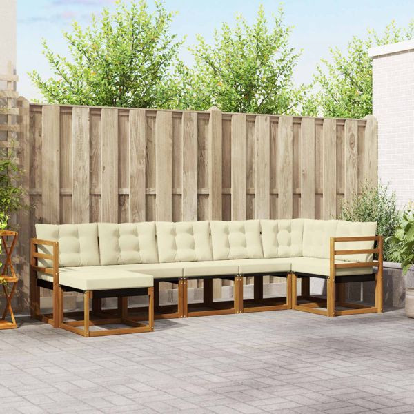 vidaXL Outdoor-Sofagarnitur mit Kissen 7-teilig Natur und Creme, 3368869