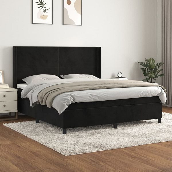 vidaXL Boxspringbett mit Matratze Schwarz 180x200 cm Samt, 3132575