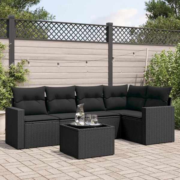 vidaXL 6-teilig Garten-Sofagarnitur mit Kissen Schwarz Poly Rattan, 3218925