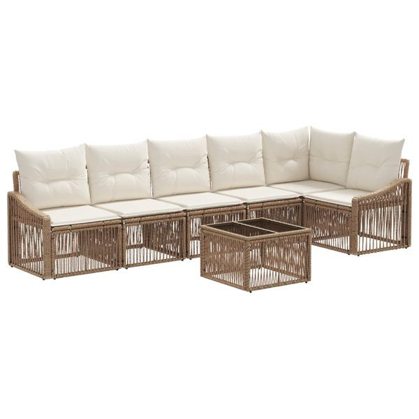 vidaXL Gartensofa-set 7-teilig Beige Poly-Rattan, 3436014