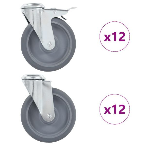 vidaXL 24 Stk. Lenkrollen mit Rückenloch 125 mm, für kleine Ausrüstungen, 277899