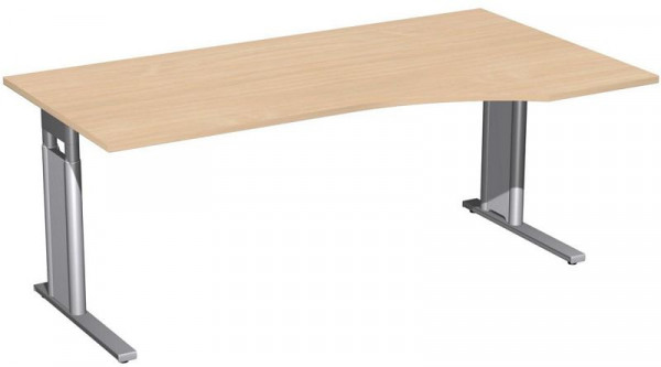 geramöbel PC-Schreibtisch rechts höhenverstellbar, C Fuß Blende optional, 1800x1000x680-820, Buche/Silber, N-647305-BS
