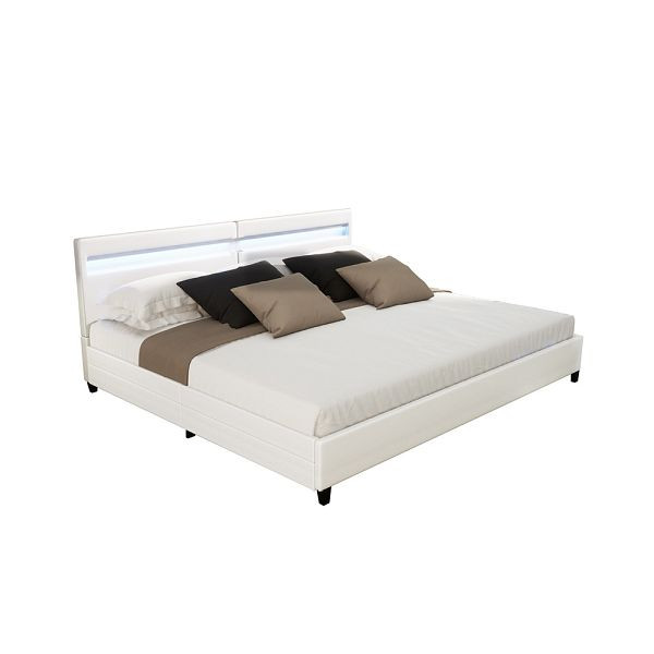 HOME DELUXE LED Bett NUBE mit Schubladen 200 x 200 cm - weiß mit Matratze, 54042