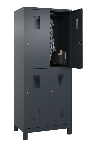 C+P Doppelstöckiger Spind Evolo PLUS, mit Füßen, 4 Fächer, 1950x800x500mm, 7016, Frontfarbe RAL 7016 Anthrazitgrau, Zylinderschloss, 049310-22 S10043