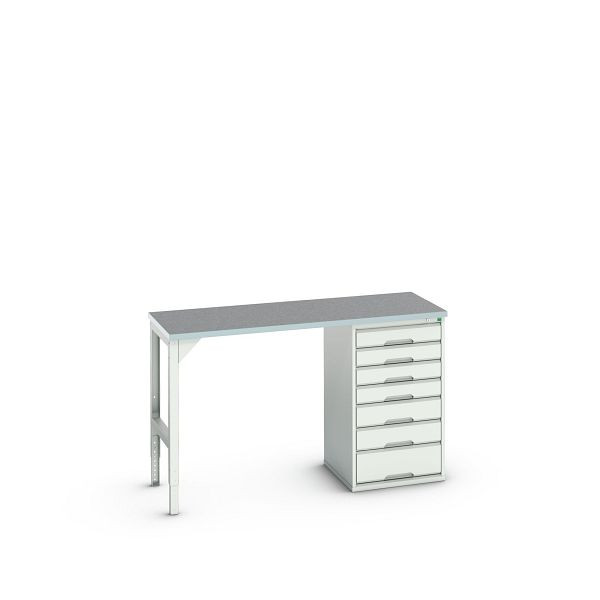 bott verso Unterbauwerkbank (Linoleum-Platte) mit 7 Schubladen (Breite: 525mm) BxTxH: 1500 x 600 x 930 mm, Lichtgrau / Lichtgrau, 16921911.16