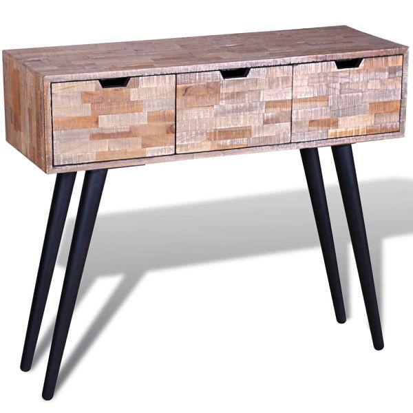 vidaXL Konsolentisch mit 3 Schubladen Altholz Teak, 241709